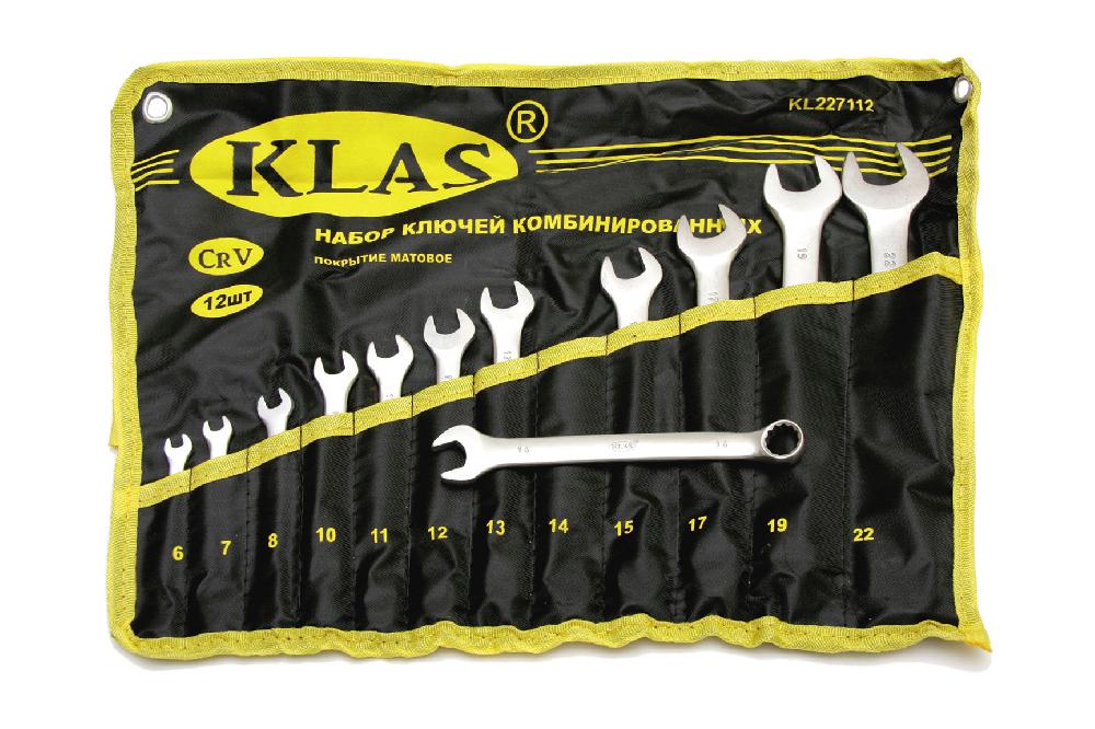  6-22 мм KLAS Набор комбинированных ключей 12 пр.(6,7,8,9,10,11,12,13,14,17,19,22) сумка матовые