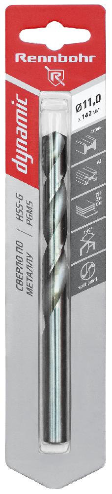 11,0х142мм Сверло по металлу цх, HSS-G, P6M5, RENNBOHR DYNAMIC CARD (1 шт/уп) 11,0х142мм Сверло по металлу цх, HSS-G, P6M5, RENNBOHR DYNAMIC CARD (1 шт/уп)