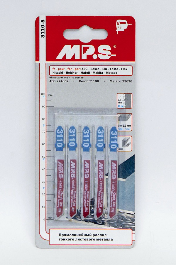  3110 Пилки HSS 75*50*0,9 мм -28з/д (листовая сталь,цветные металлы h=0,9-1,2mm) "MPS"